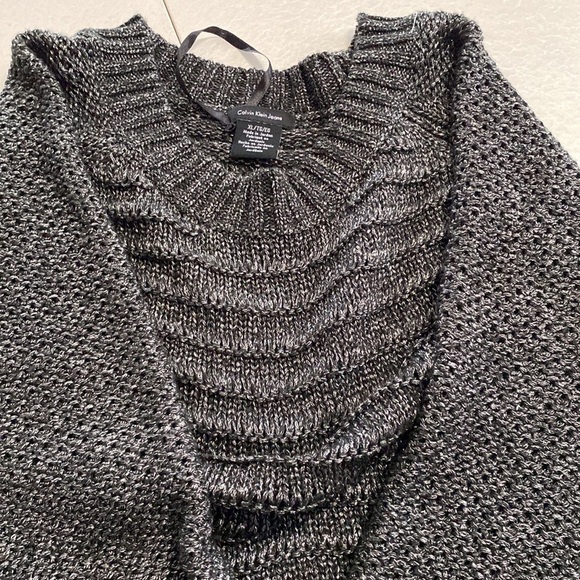 𝅺calvin KLEIN JEANS SZ M & Sz XL BLACK MIXED KNIT METALLIC SILVER WEAVE sweater - Picture 11 of 12